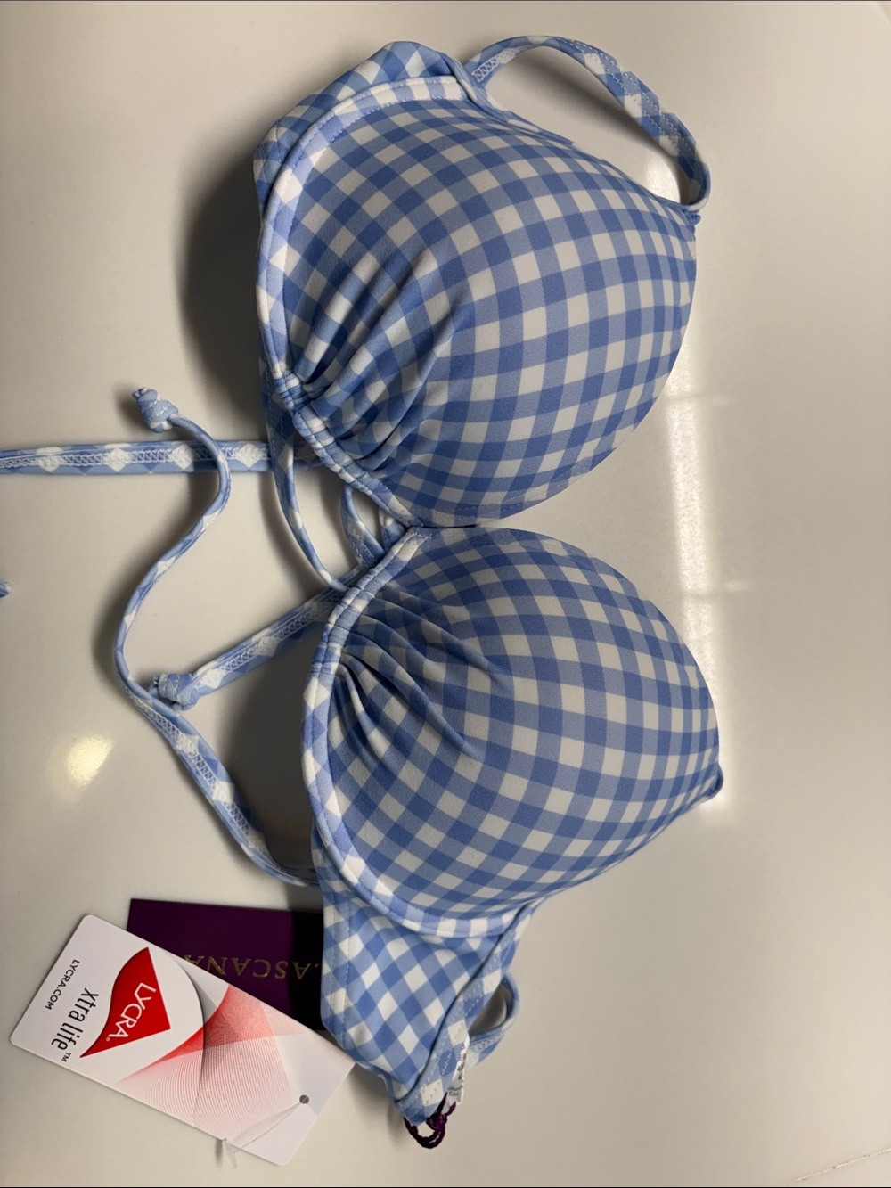 Lascana Light Blue Gingham Push-up, Underwire Bikini Top
